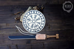 Wooden Viking Toy Sword (langsax) and Shield Set (Vegvisir): Handmade Personalised gift