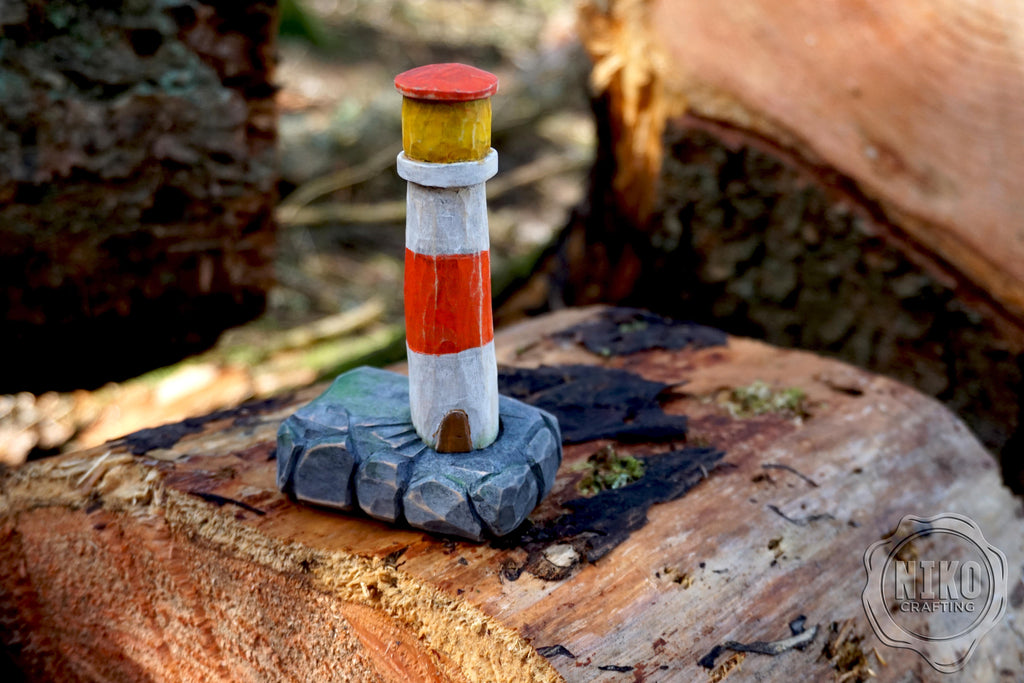 Hand-Carved Wooden Lighthouse – Personalised Home Decor. Whittled from Basswood (2)