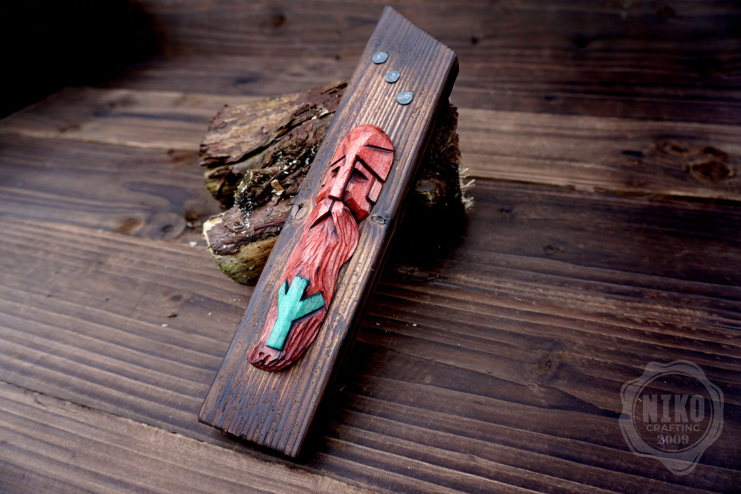 Hand-Carved Odin Wall Art - Algiz Viking Rune - Handmade Personalised Home Protection Amulet
