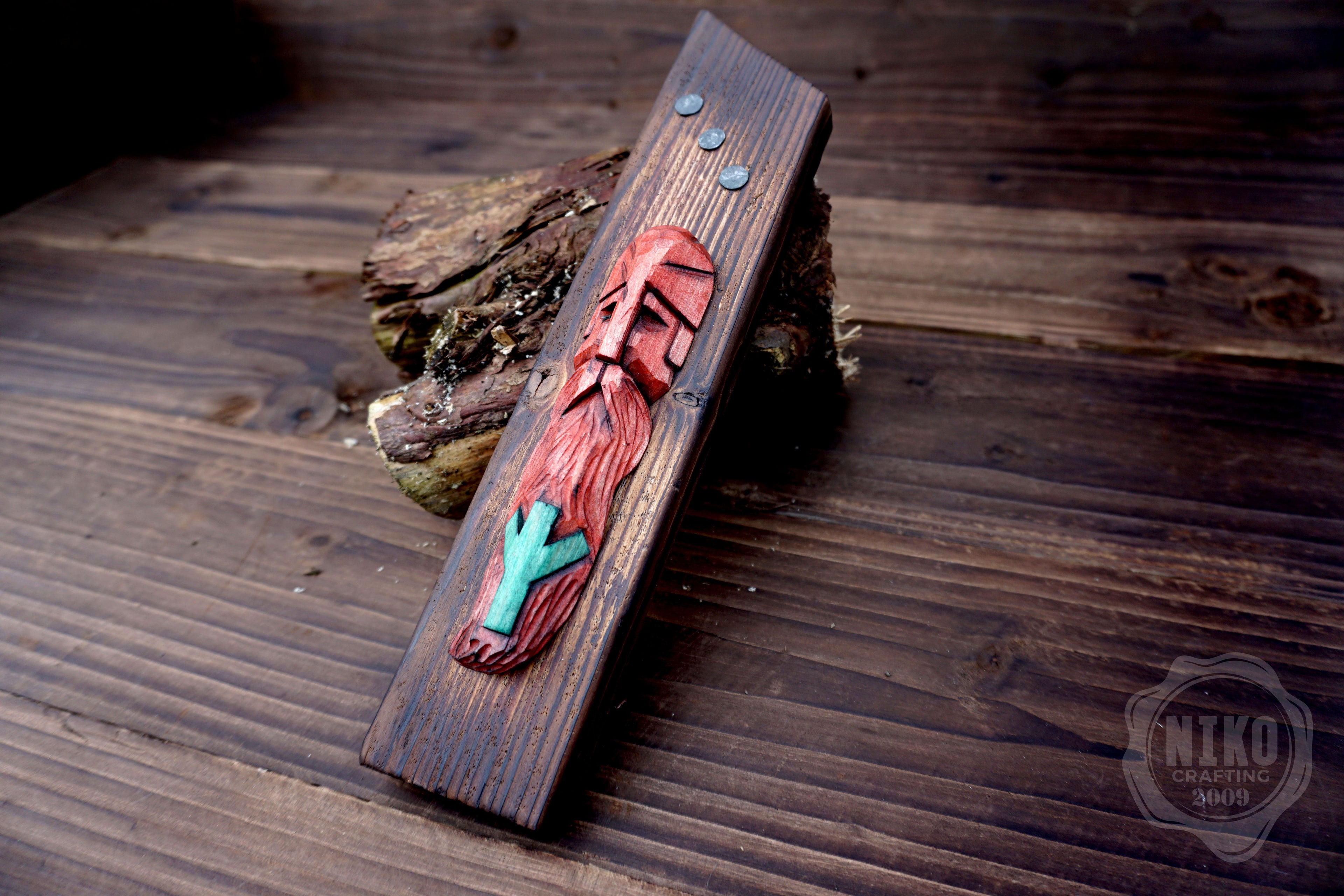 Hand-Carved Odin Wall Art - Algiz Viking Rune - Handmade Personalised Home Protection Amulet