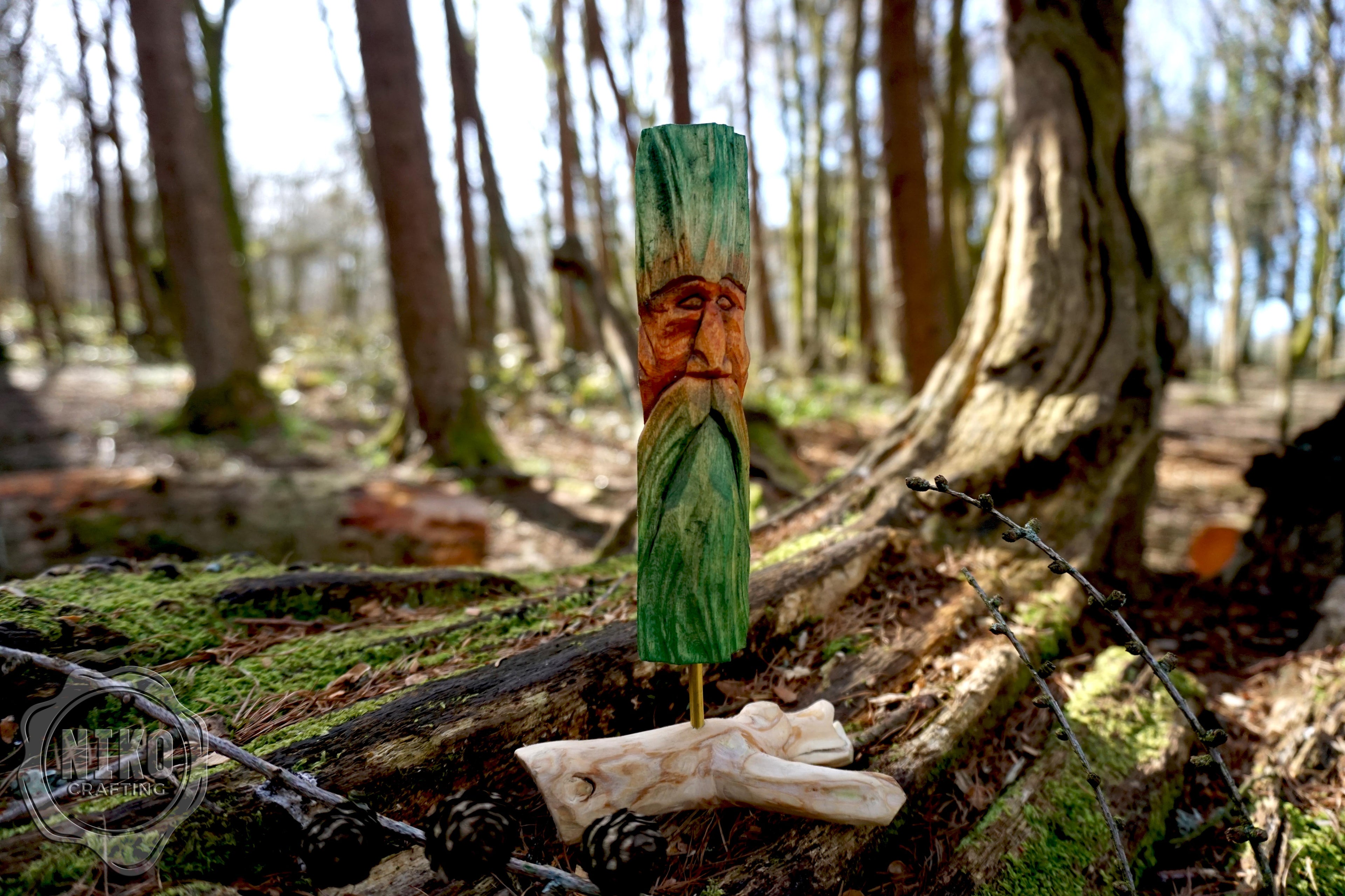 Hand Carved Wood Spirit - Whittled Standing Figurine. Personalised Green Man.