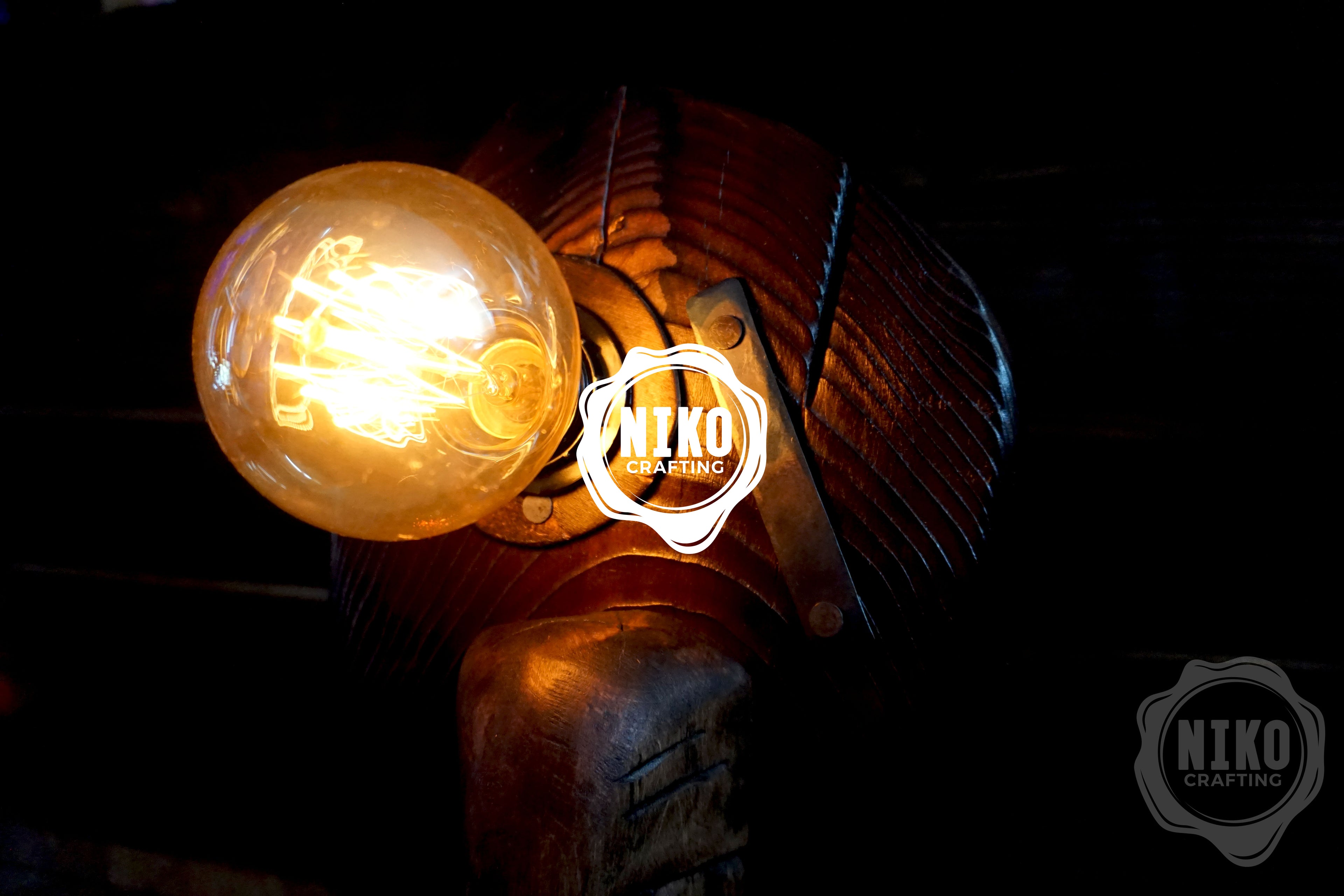 Handmade Wooden Viking Lamp – Pine Wood Base and Lime Wood Sculpture – Hand Carved