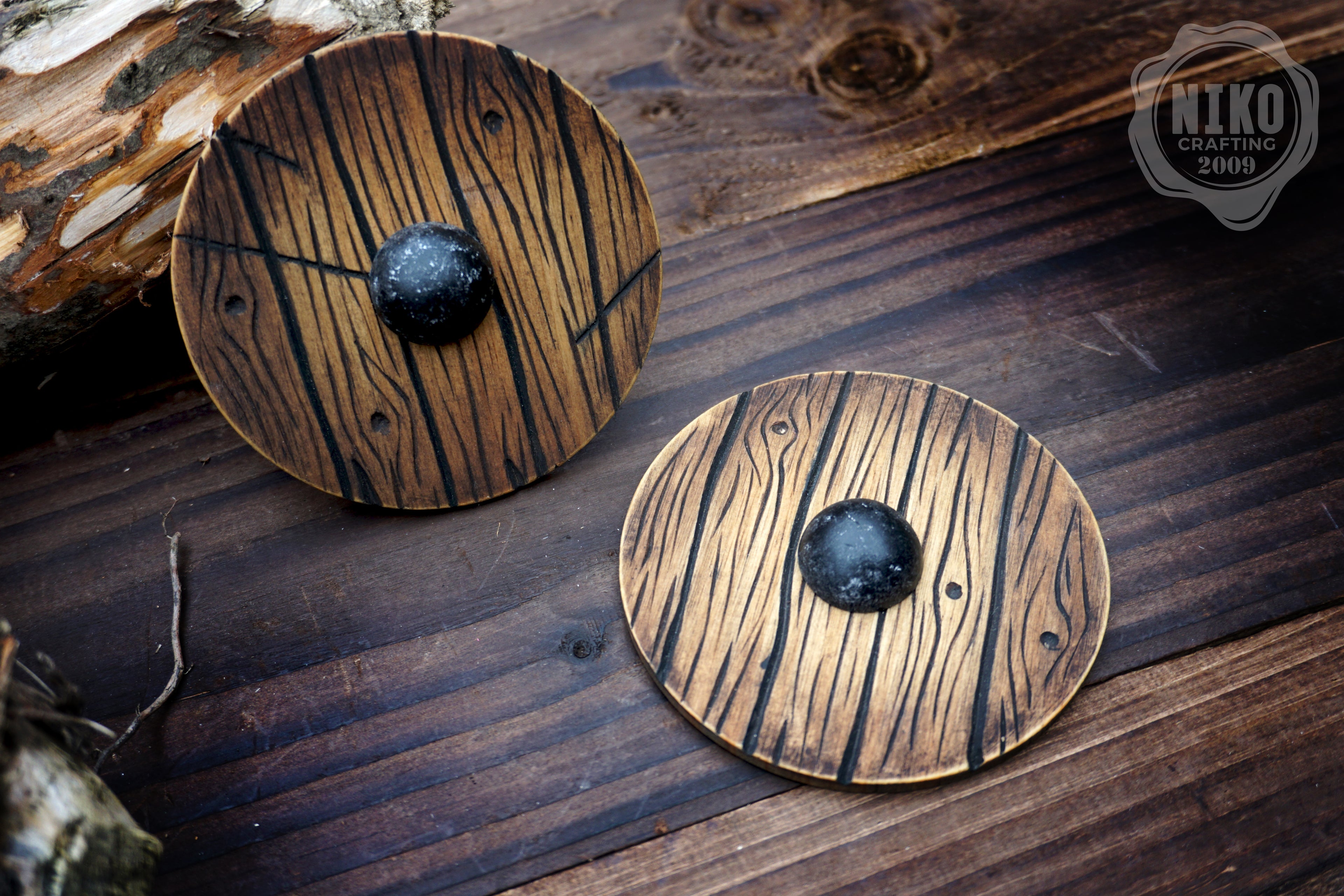 Wooden Fridge Magnet - Viking Round Shield: Hand-Carved,Personalised and Unique (a)