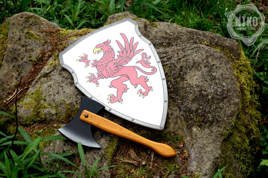Wooden Small Toy Axe and Gryffin Shield - Handmade, Personalised gift