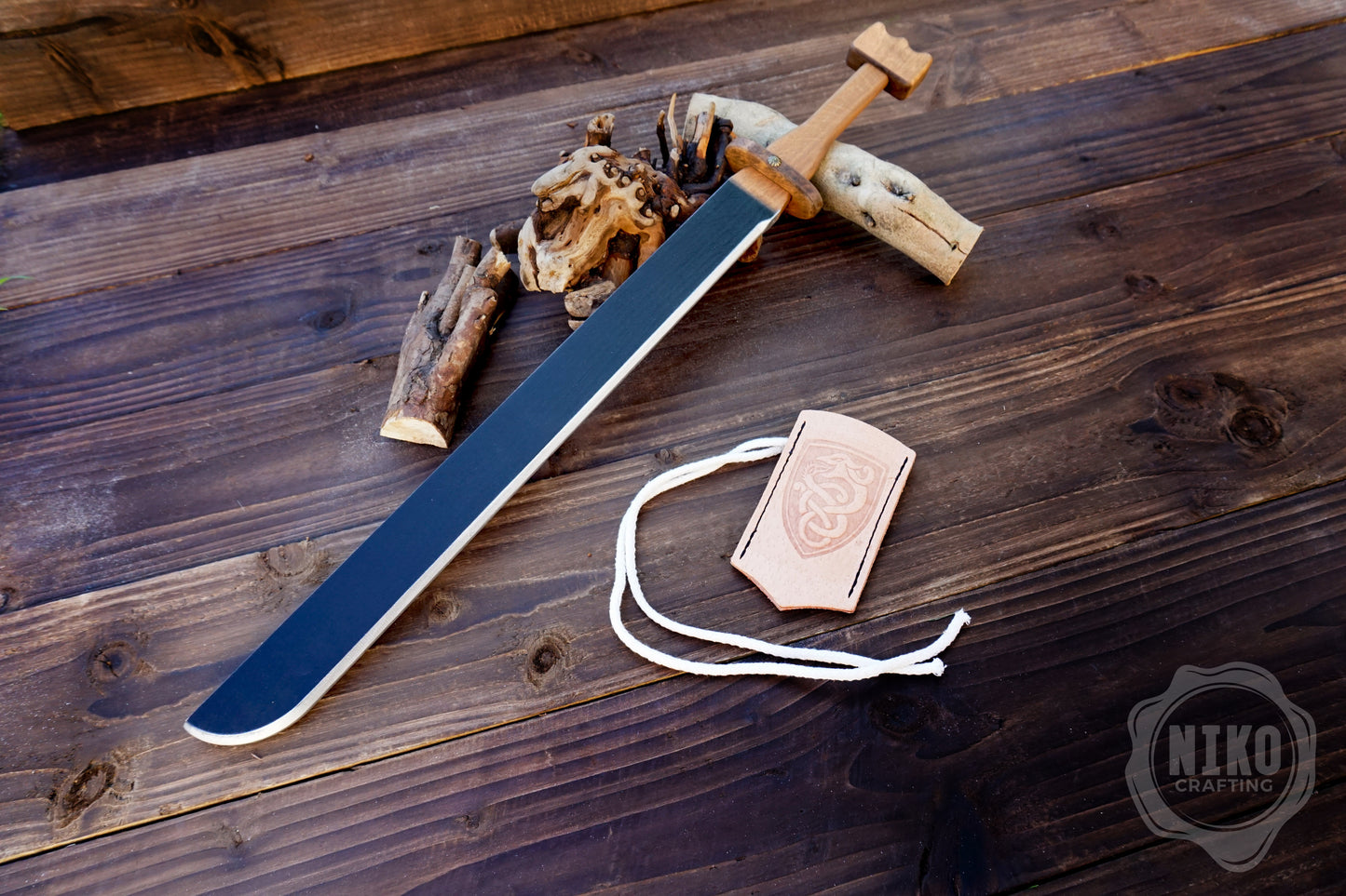 Wooden Viking Toy Sword (langsax) and Shield Set (Vegvisir): Handmade Personalised gift