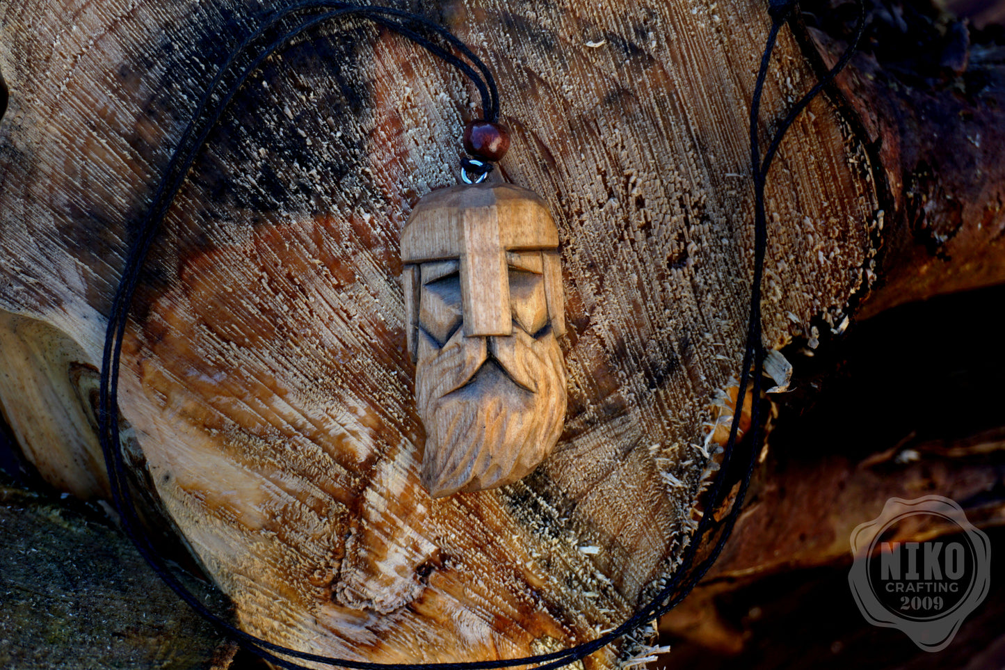 Hand-Carved Viking Pendant - Norse Jewellery. Wooden Necklace - Personalized whittling gift.