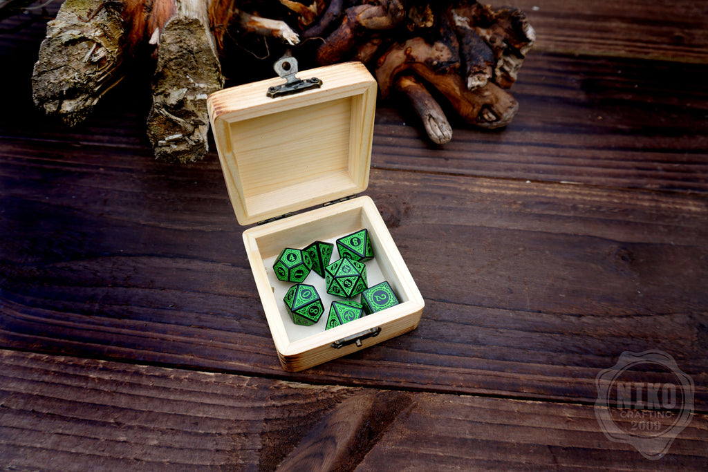Personalised DnD Dice Set with Pyrography Wooden Box -  Viking Knot Design