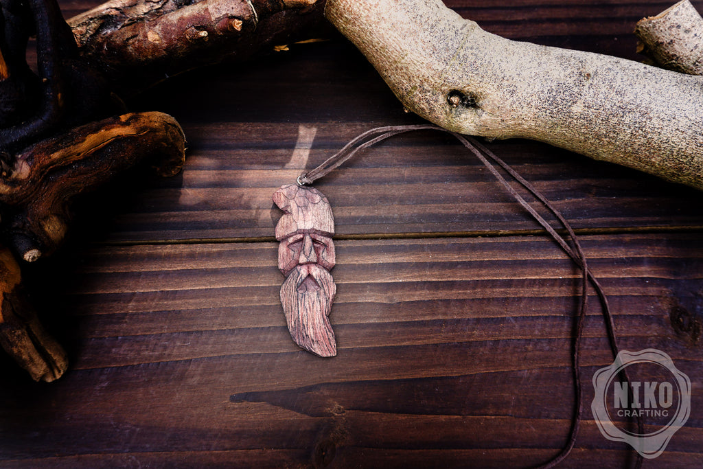Hand-Carved Pendant - Norse Jewellery. Wooden Necklace on Leather Cord - Personalized whittling gift.