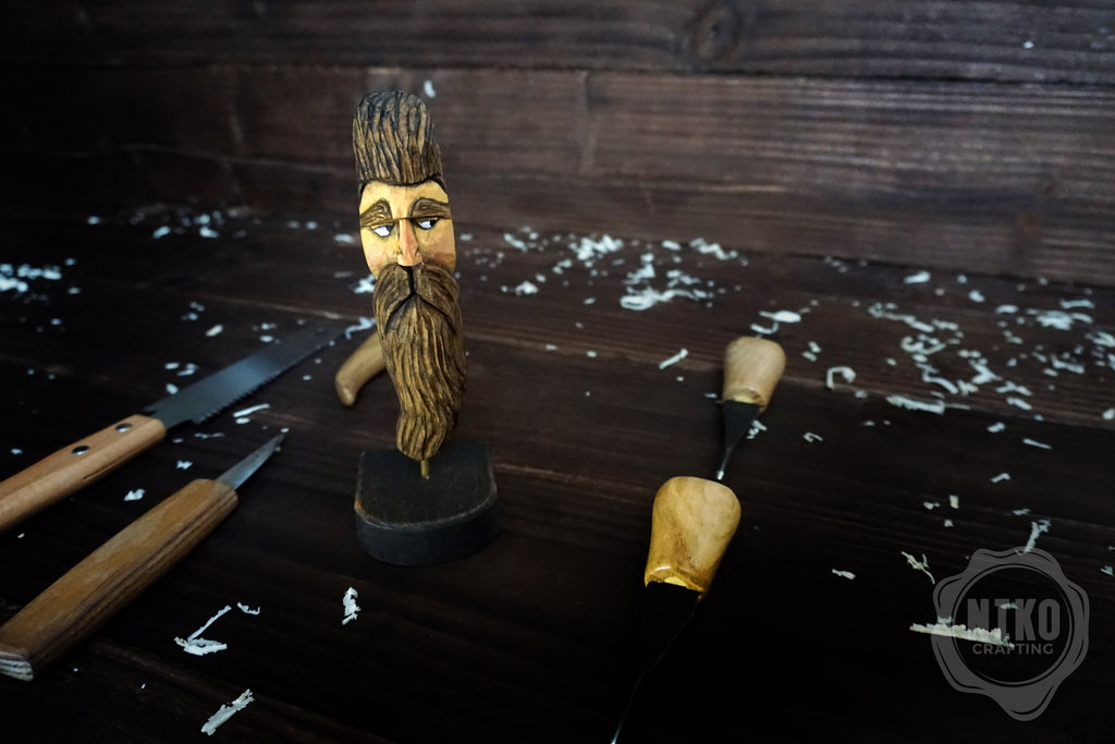 Hand-Carved Bearded Viking- Whittled Standing Figurine. Personalised Bearded man