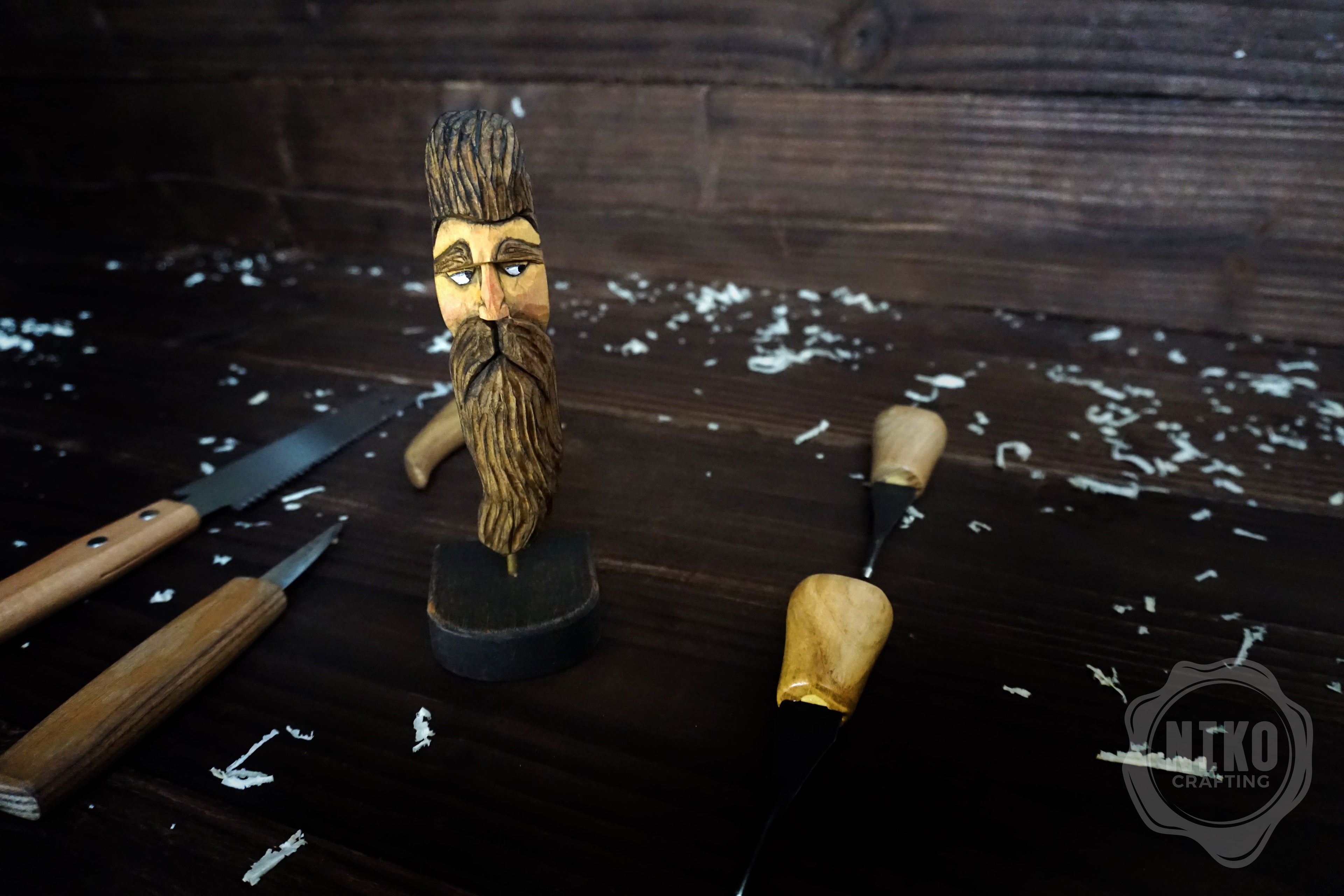 Hand-Carved Bearded Viking- Whittled Standing Figurine. Personalised Bearded man