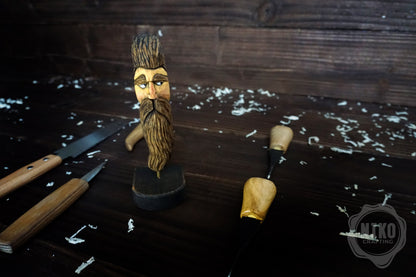 Hand-Carved Bearded Viking- Whittled Standing Figurine. Personalised Bearded man