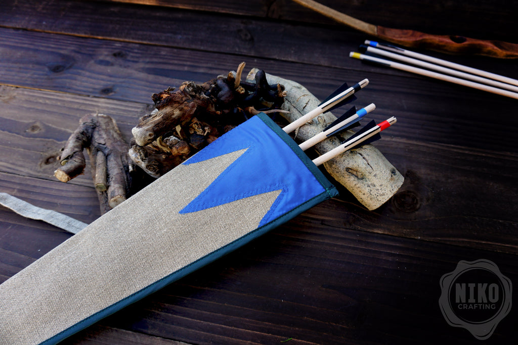 Handmade Toy Linen Quiver for Small Bow – Includes 3 Wooden Arrows