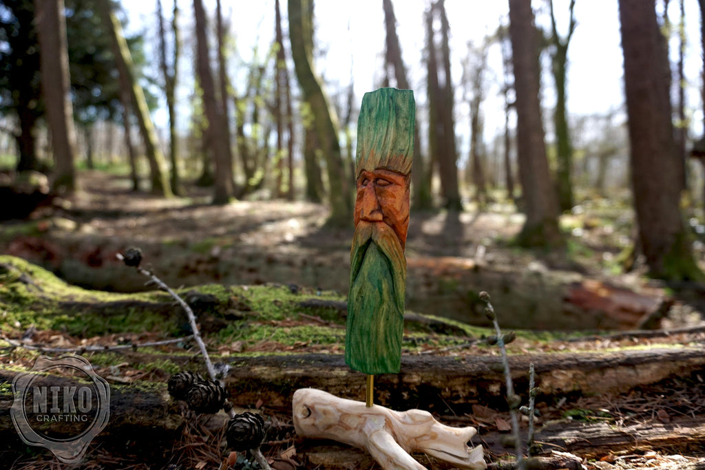 Hand Carved Wood Spirit - Whittled Standing Figurine. Personalised Green Man.
