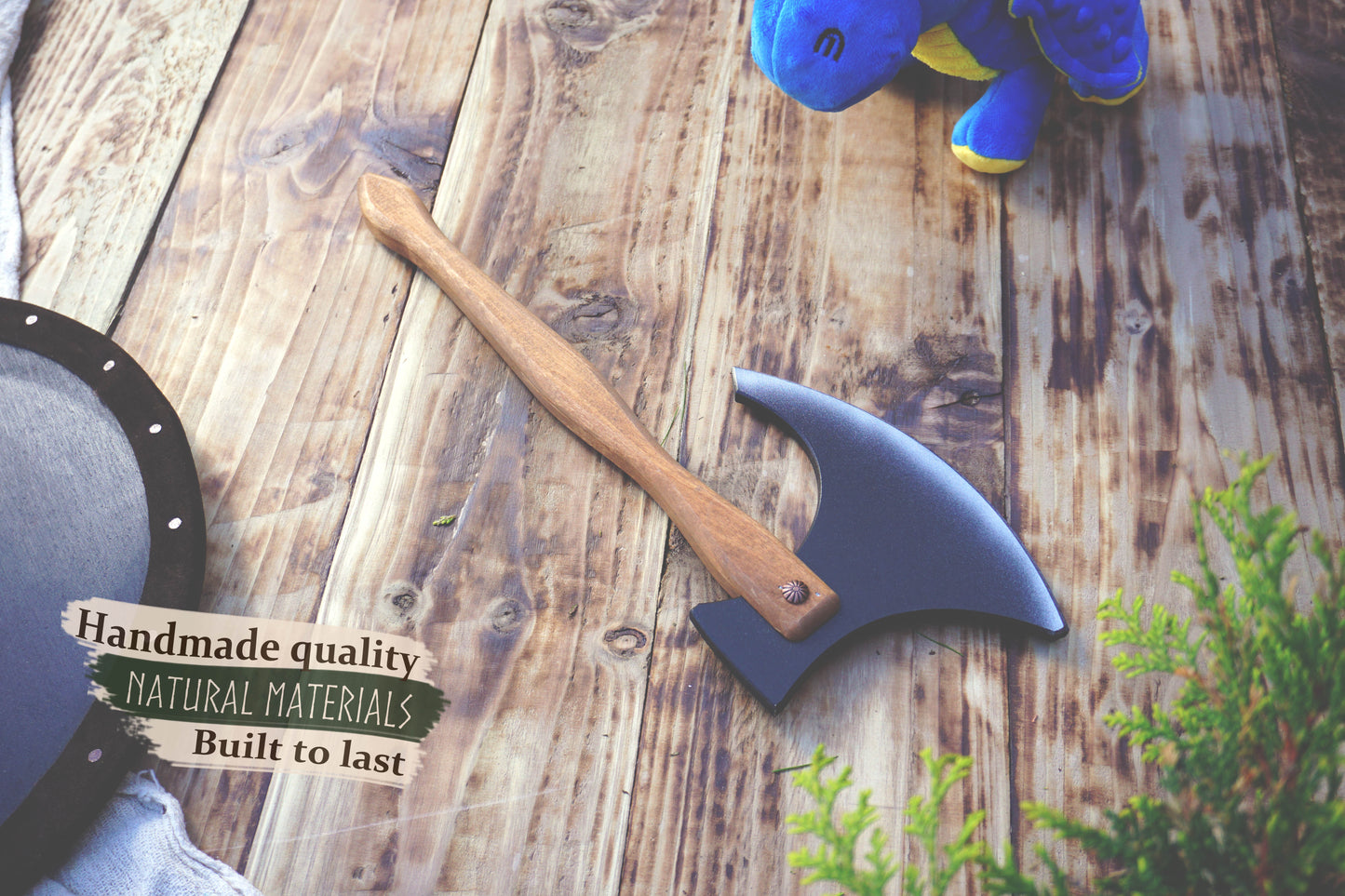 Wooden Medieval Toy Axe – Handmade Personalised, Unique Gift - B