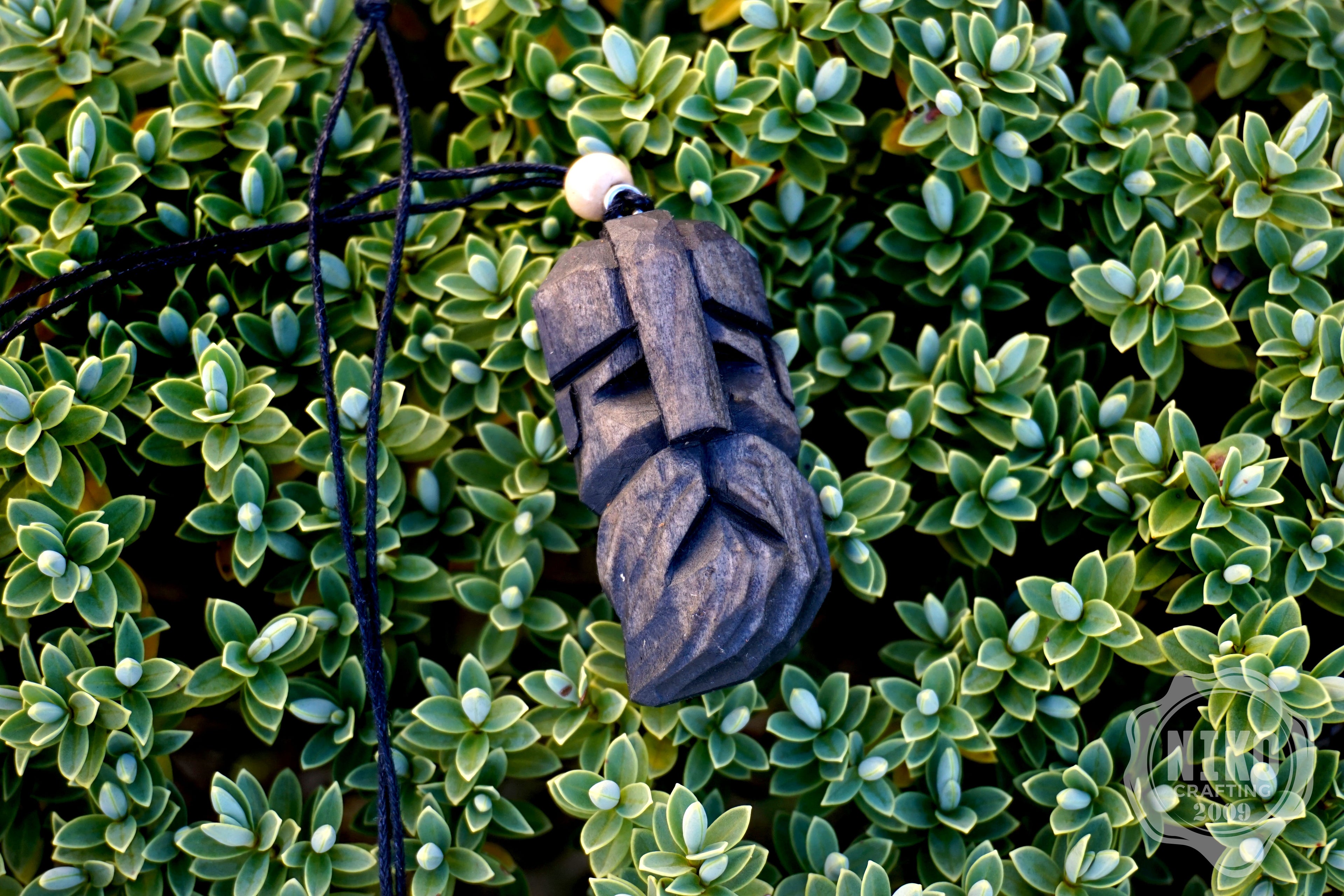 Hand-Carved Viking Pendant - Norse Jewellery. Black Wooden Necklace - Personalized whittling gift.