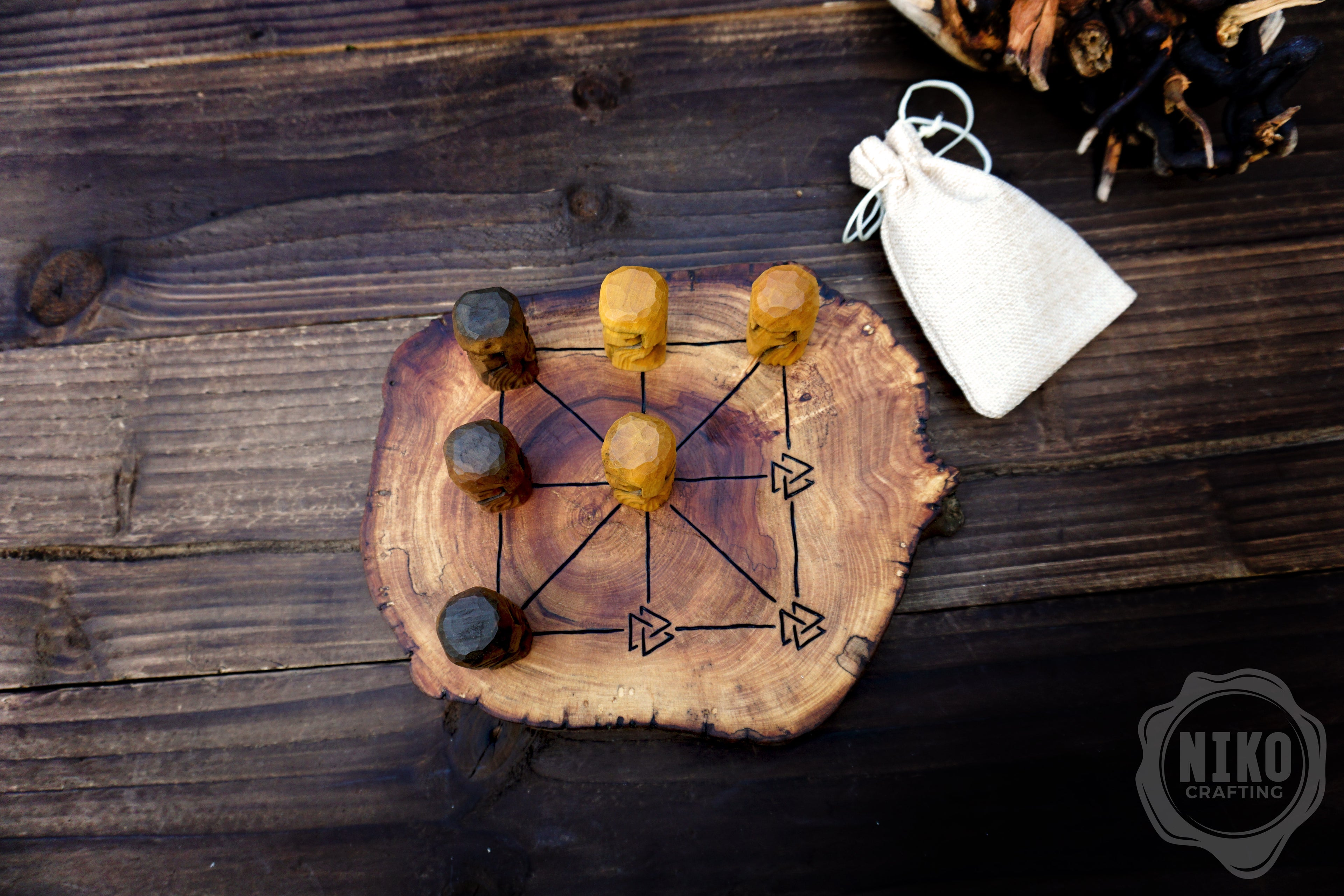 Three Men’s Morris – Handmade Wooden Board Game - Odin's Version