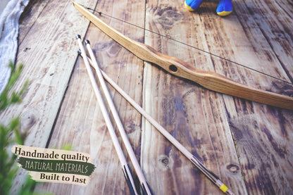 Personalized Small Wooden Bow and Arrows: Handcrafted Medieval Style Outdor Play, Costume