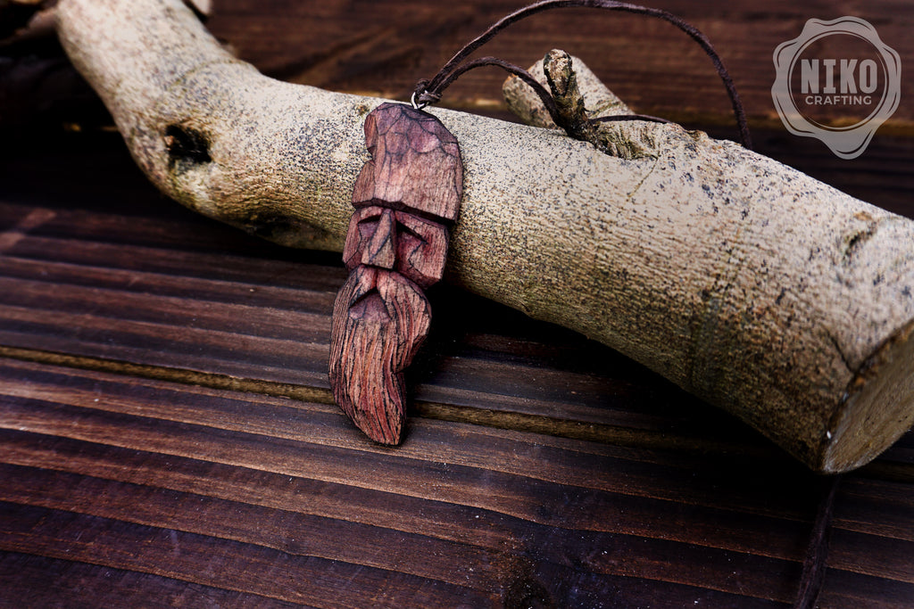 Hand-Carved Pendant - Norse Jewellery. Wooden Necklace on Leather Cord - Personalized whittling gift.