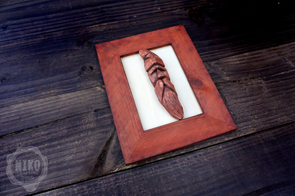 Hand Carved Viking in Frame - Personalized Rustic Home Decoration – Handmade Wal Art - Red/Brown