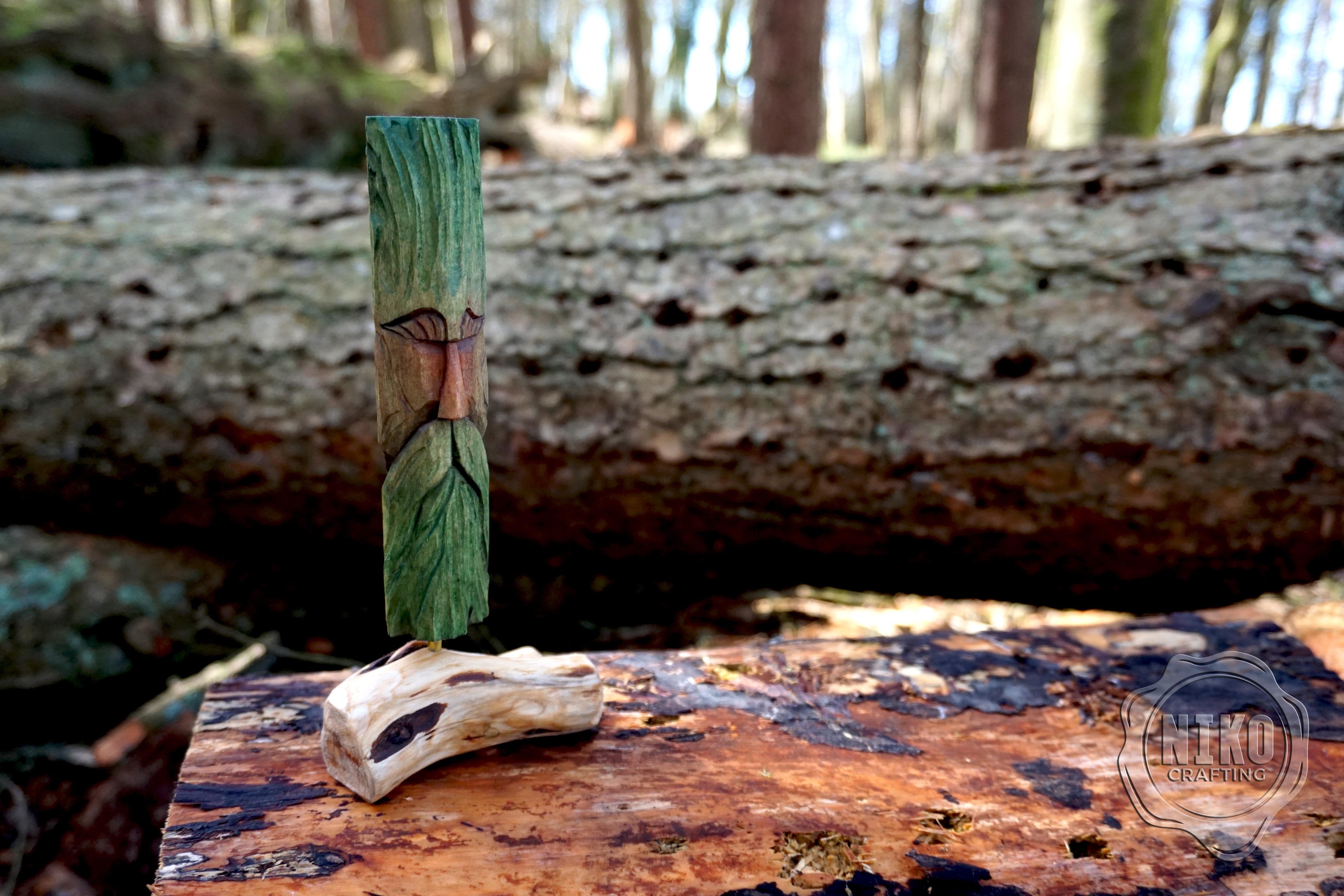 Hand Carved Green Man - Whittled Standing Figurine. Personalised Wood Spirit.