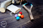 Slingshot and Felt Balls - Personalised, Handmade Catapult. Vintage Classic Toy