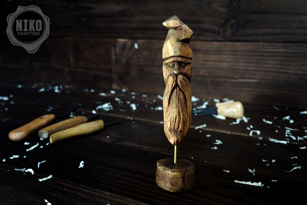 Hand-Carved Bearded Viking- Whittled Standing Figurine. Personalised Viking in Hat