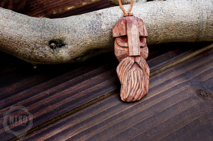 Hand-Carved Viking Pendant - Norse Jewellery. Wooden Necklace on Leather Cord - Personalized whittling gift.