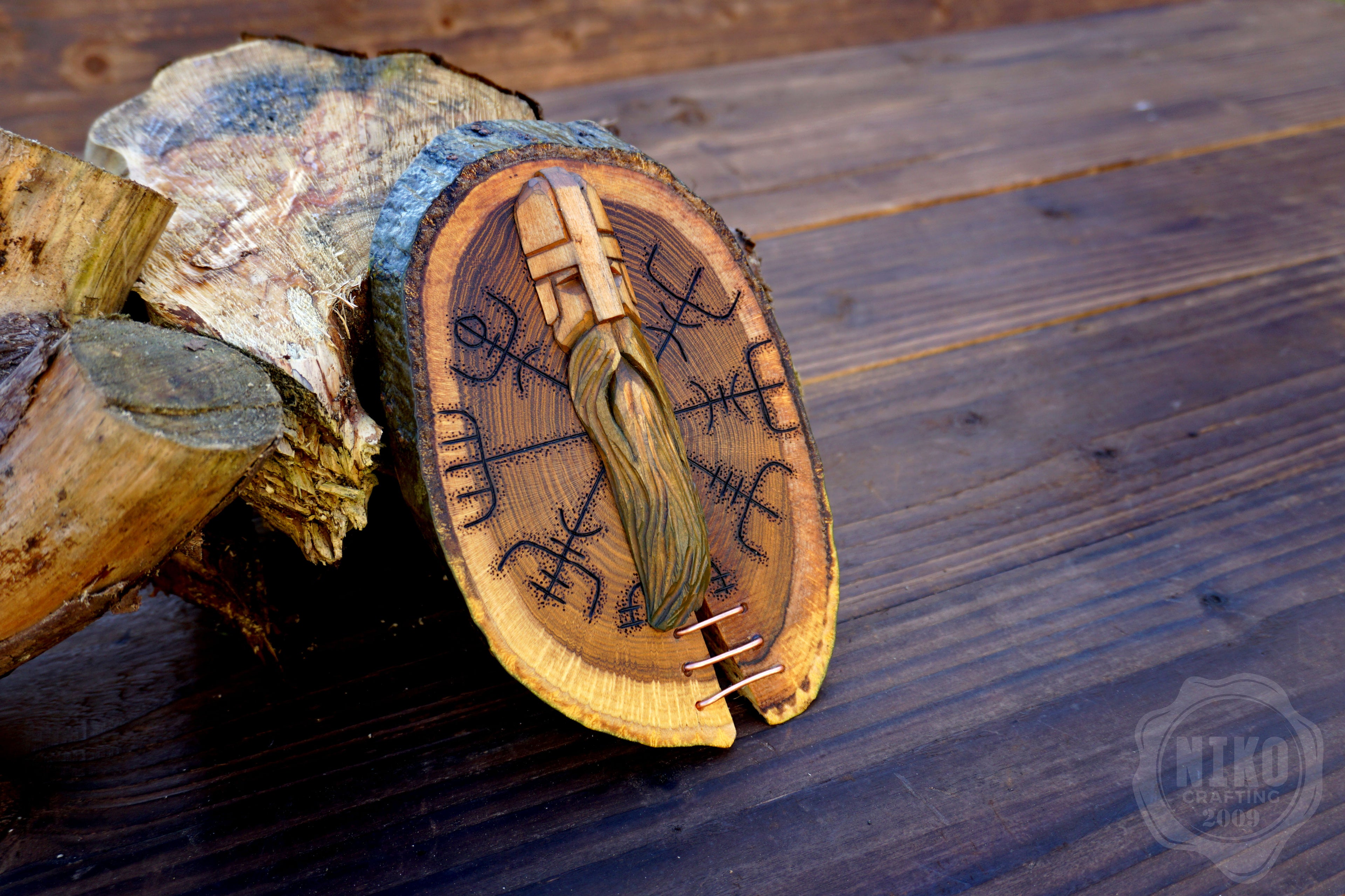 Hand Carved Viking Wall Art – Lime Wood, Laburnum. Vegvisir - Viking Norse, icelandic Decor
