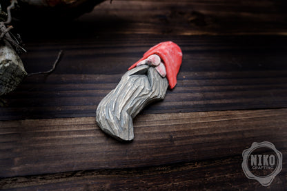 Hand-Carved Wooden Gnome Fridge Magnet – Personalized Rustic Home Décor - Basswood Dwarf figurine.