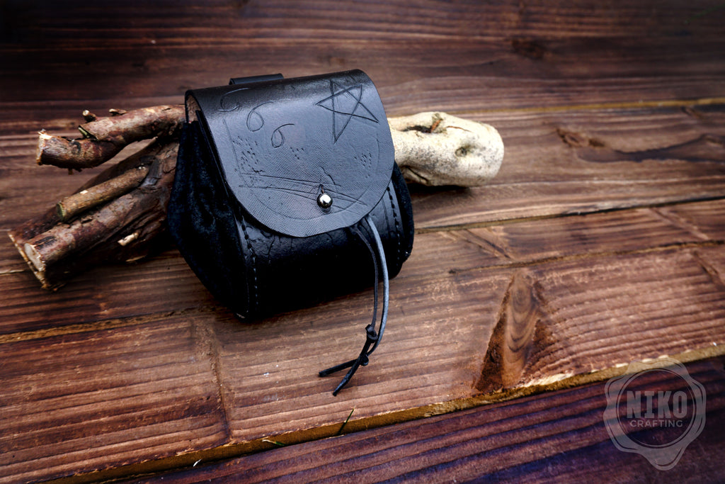 Handmade Leather Belt Pouch: Goth - Personalized Full Grain Leather. Gothic Hip-Bag