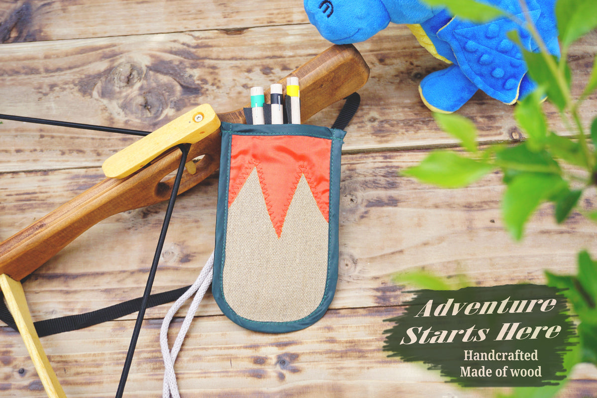 Handmade Toy Linen Quiver for Large Crossbow – Includes 3 Wooden Bolts (Arrows)