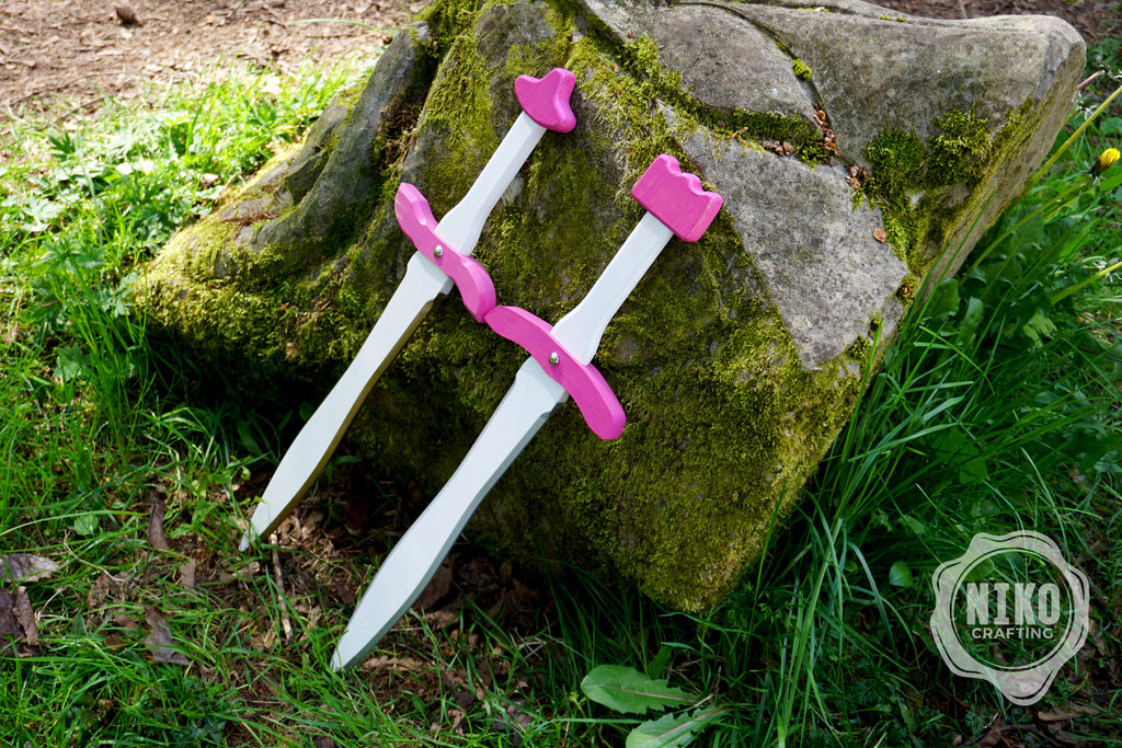 Pink Wooden Toy Sword with Leather Scabbard: Handmade, Personalised Gift