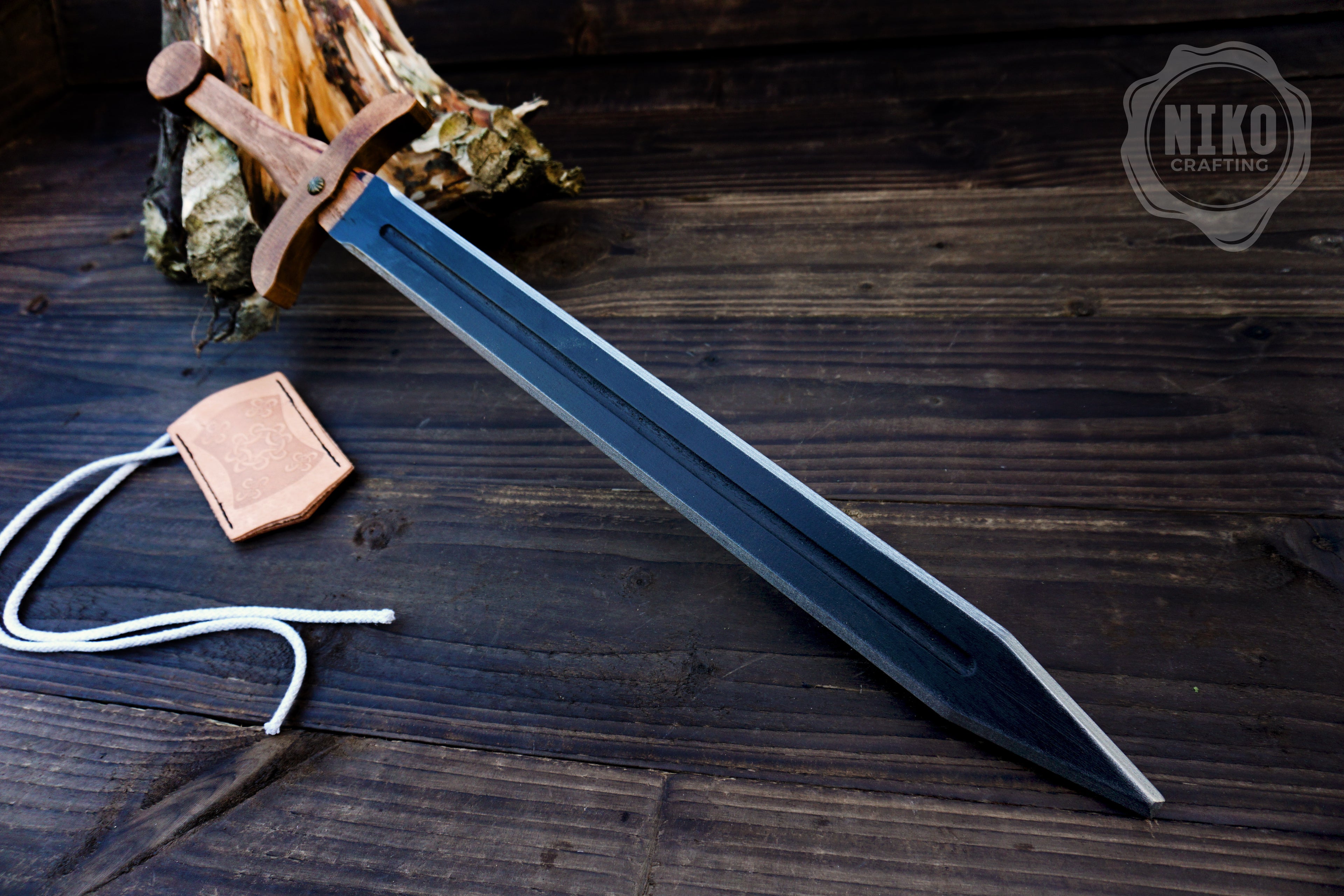 Wooden Toy Sword with Knight Shield and Scabbard - Personalised, handmade gift