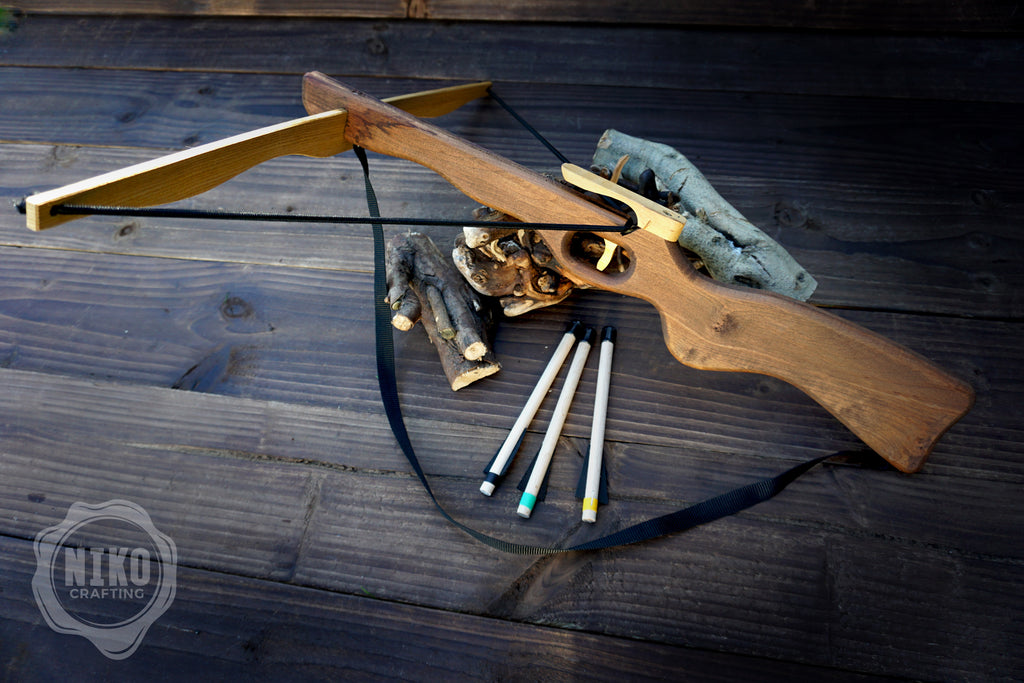 Large Wooden Crossbow and 3 Arrows: Handmade, Personalised Gift