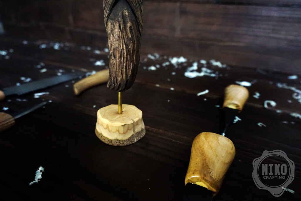 Hand-Carved Bearded Viking in Helmet with Horns - Whittled Standing Figurine. Personalised Gift