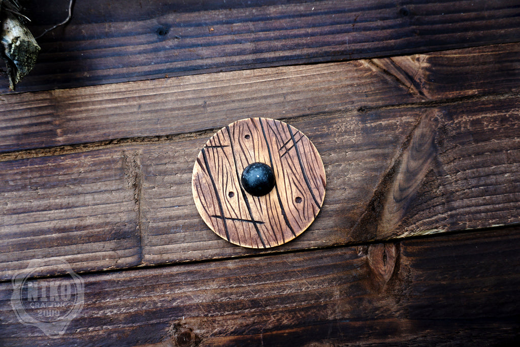 Wooden Fridge Magnet - Viking Round Shield: Hand-Carved,Personalised and Unique (a)