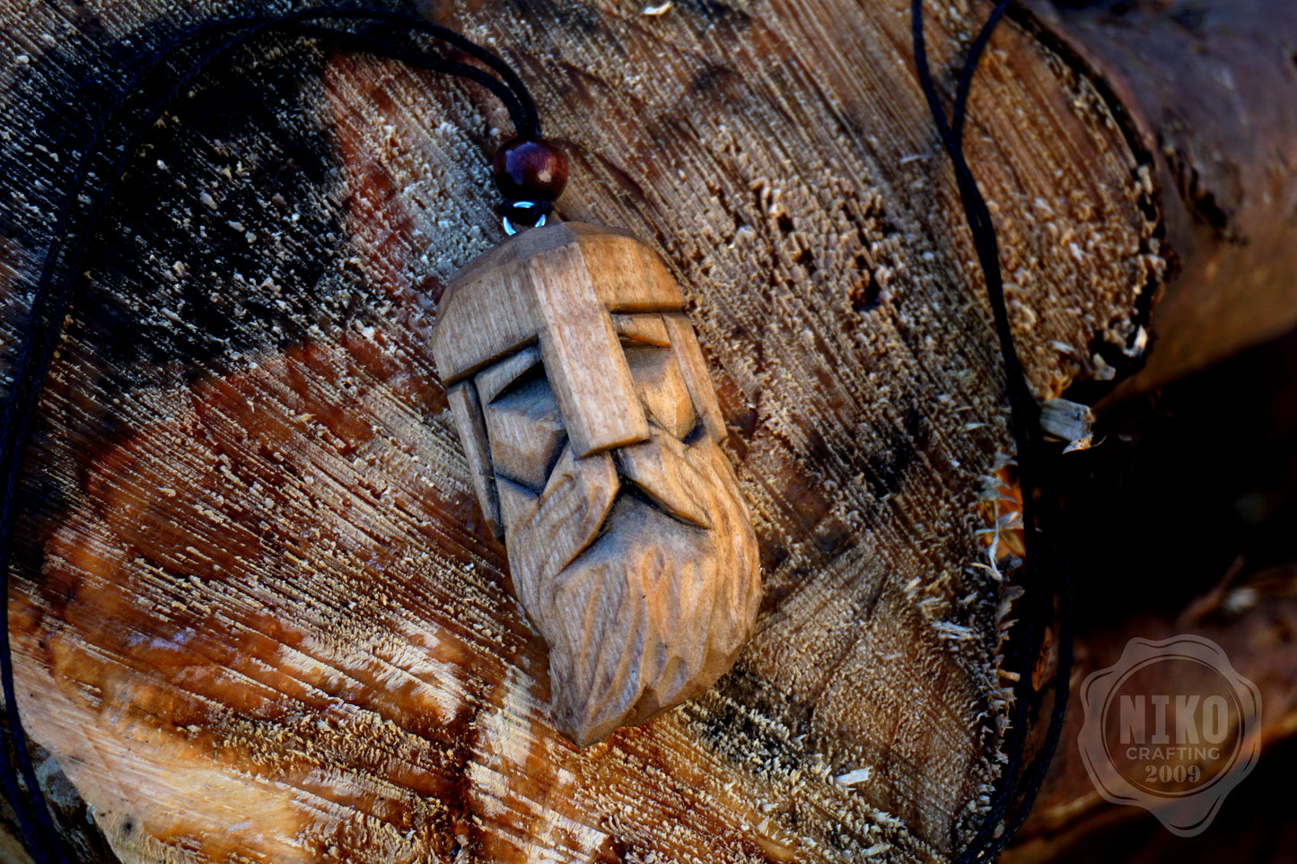 Hand-Carved Viking Pendant - Norse Jewellery. Wooden Necklace - Personalized whittling gift.