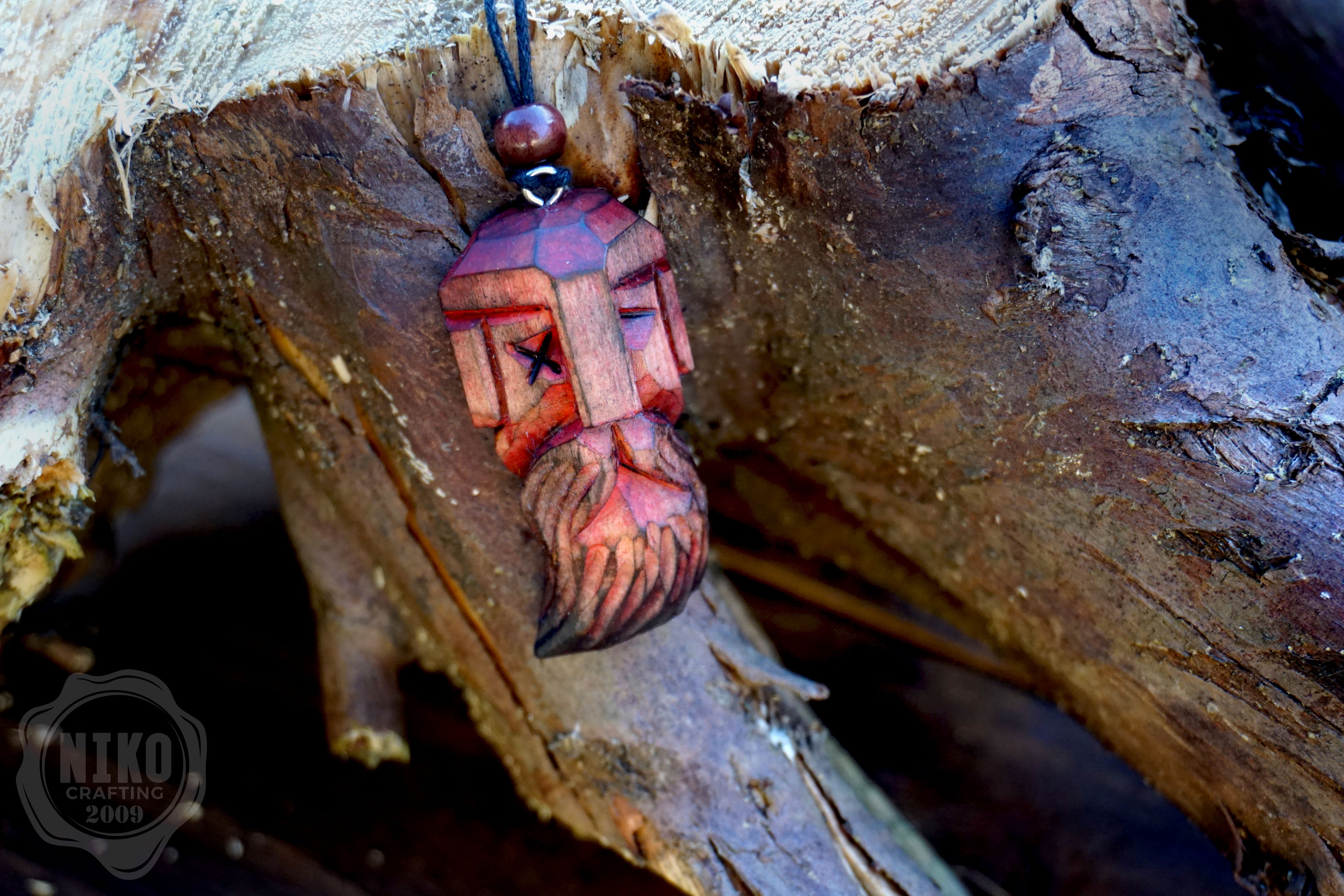 Hand-Carved Odin Pendant - Norse Jewellery. Wooden Viking Necklace - Personalized whittling gift.