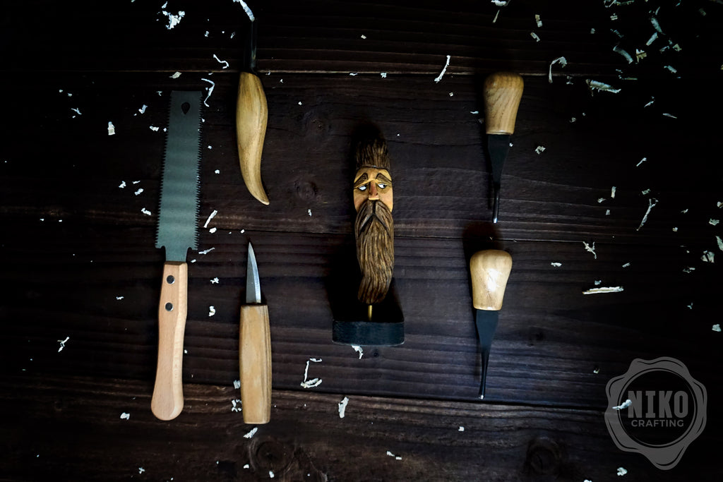 Hand-Carved Bearded Viking- Whittled Standing Figurine. Personalised Bearded man