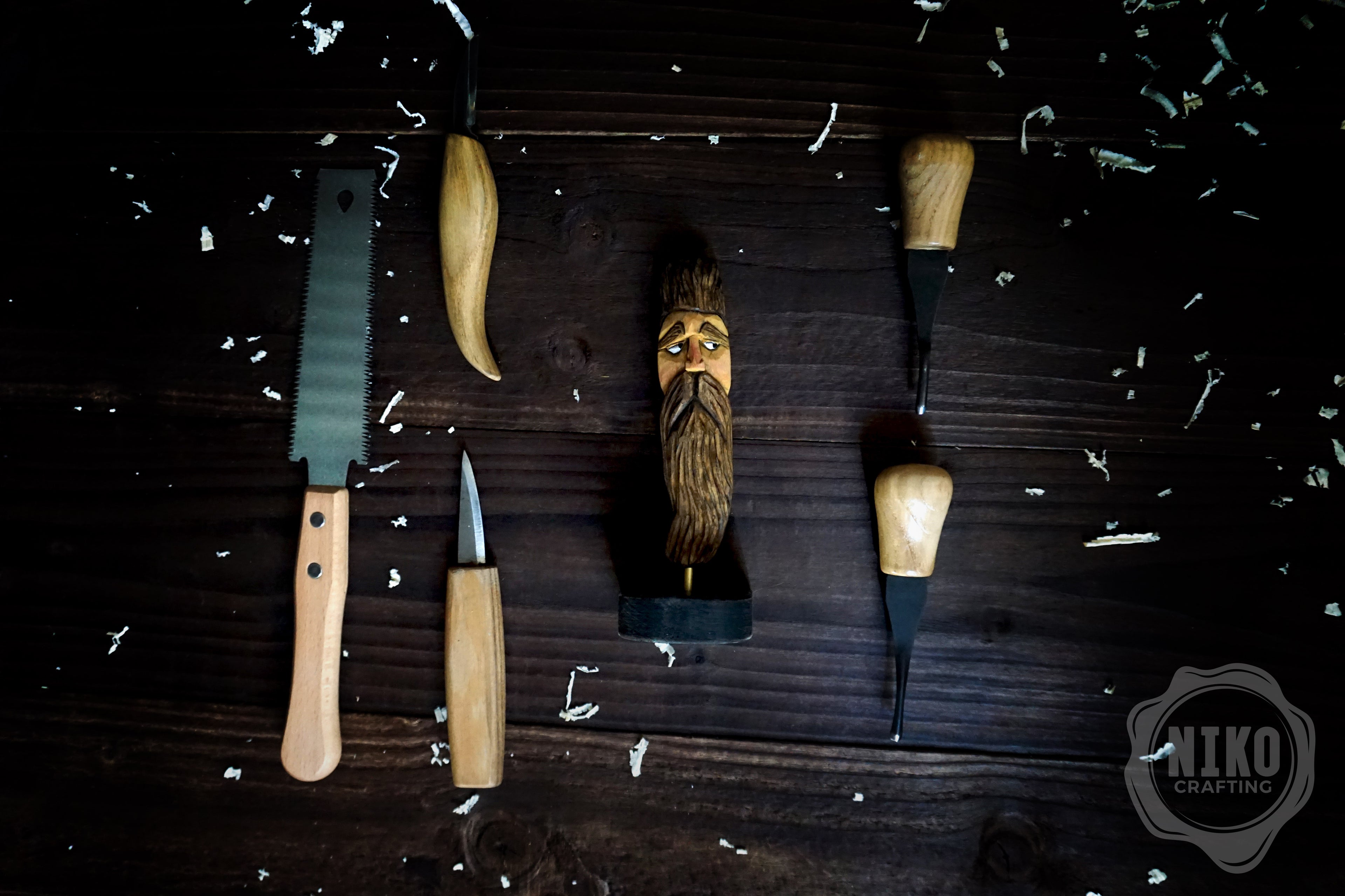 Hand-Carved Bearded Viking- Whittled Standing Figurine. Personalised Bearded man