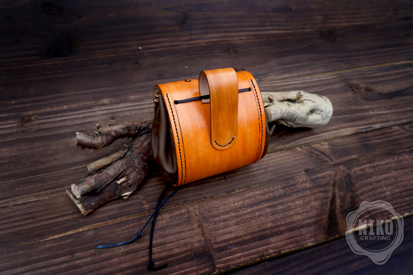 Handmade Viking Leather Pouch: Veles Embossing - Medieval, Pagan Hip-bag