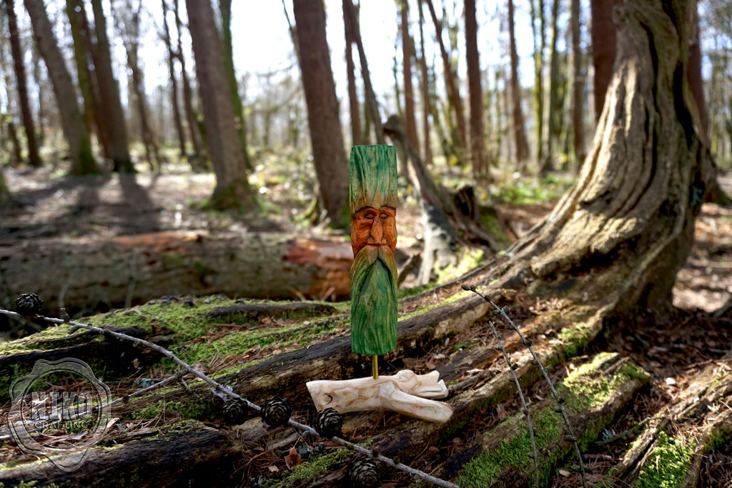 Hand Carved Wood Spirit - Whittled Standing Figurine. Personalised Green Man.