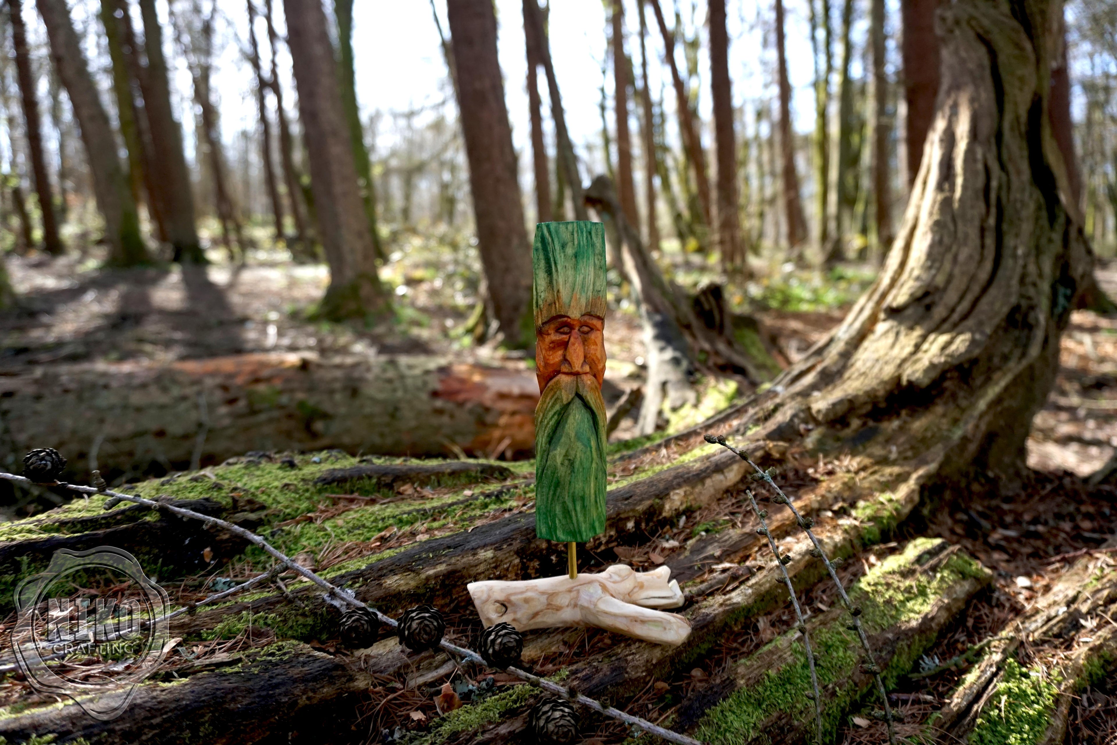 Hand Carved Wood Spirit - Whittled Standing Figurine. Personalised Green Man.