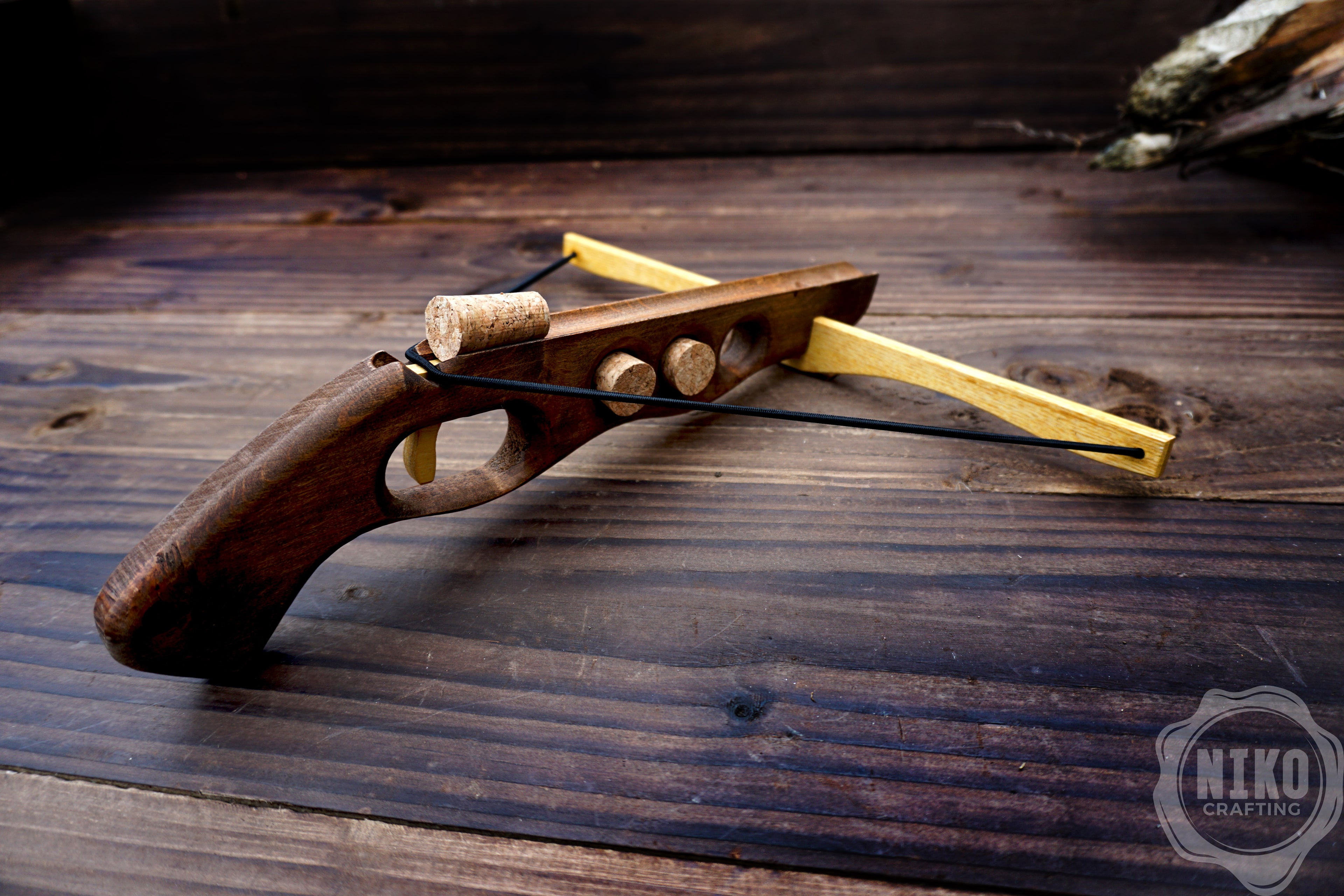 Wooden Cork-Crossbow and 3 corck: Handmade, Personalised Gift toy