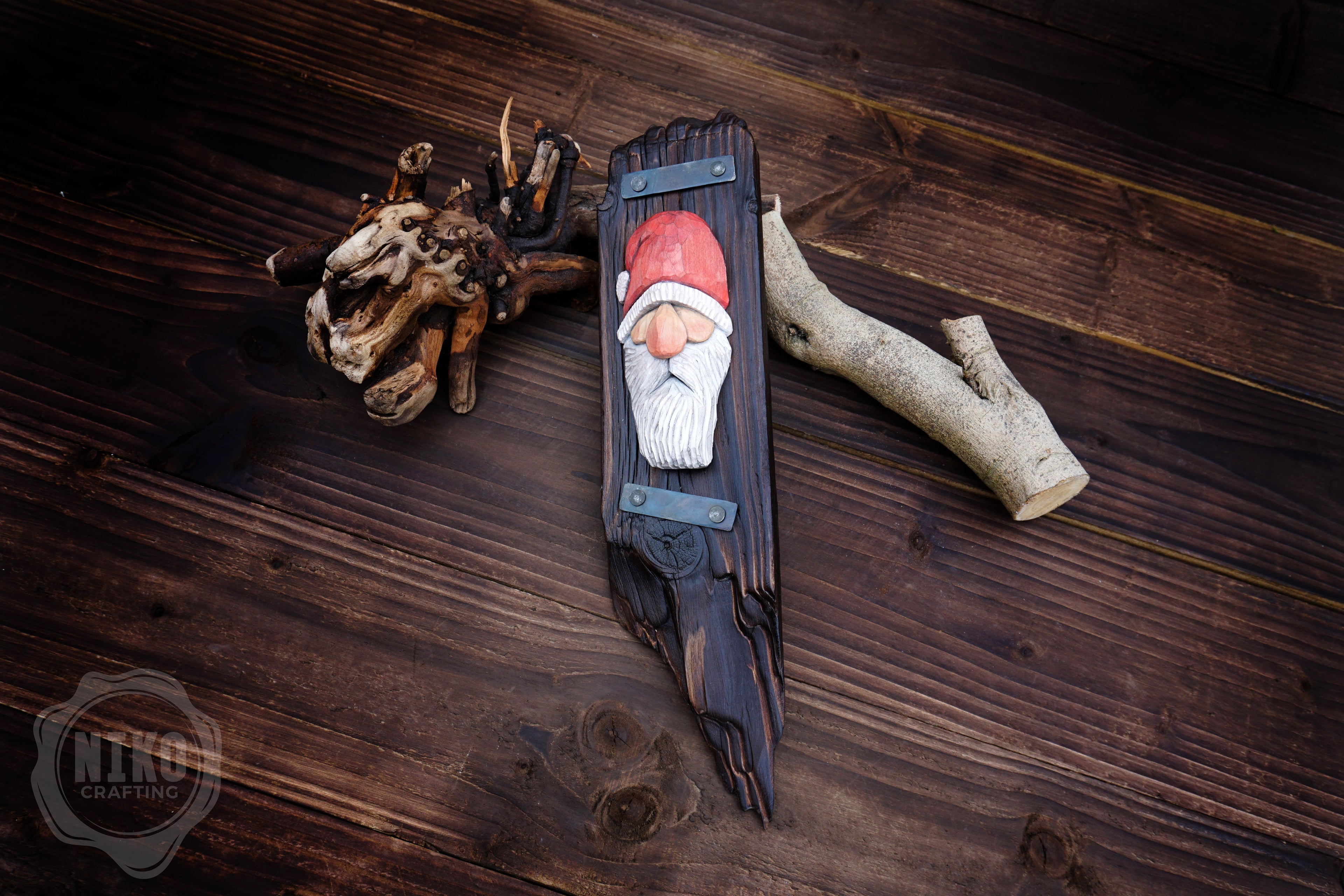Hand-Carved Santa Claus Wall Art- Rustic Christmas Decoration. Personalised gift - A