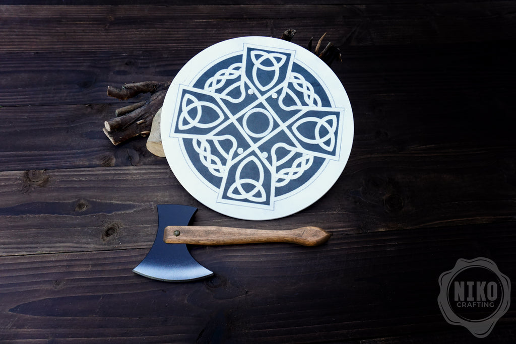 Wooden Small Toy Axe and Celtic cross Shield - Handmade, Personalised gift