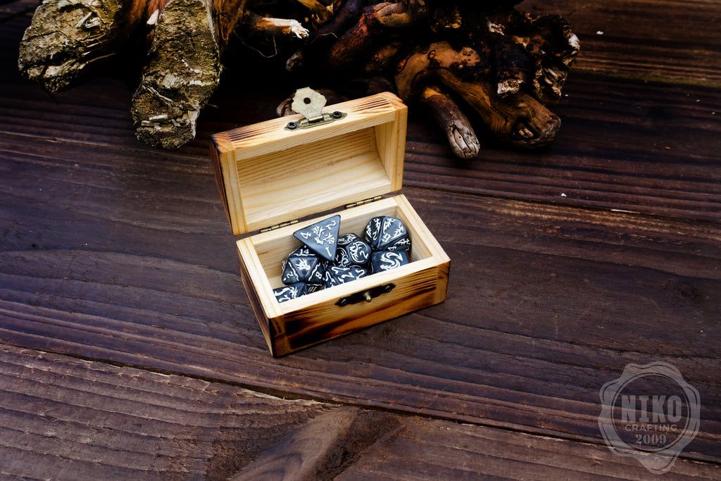 DnD Dice in Wooden Box - Pyrography: Thor Hammer - Hand-made, Personalized Dungeons and dragons Gift