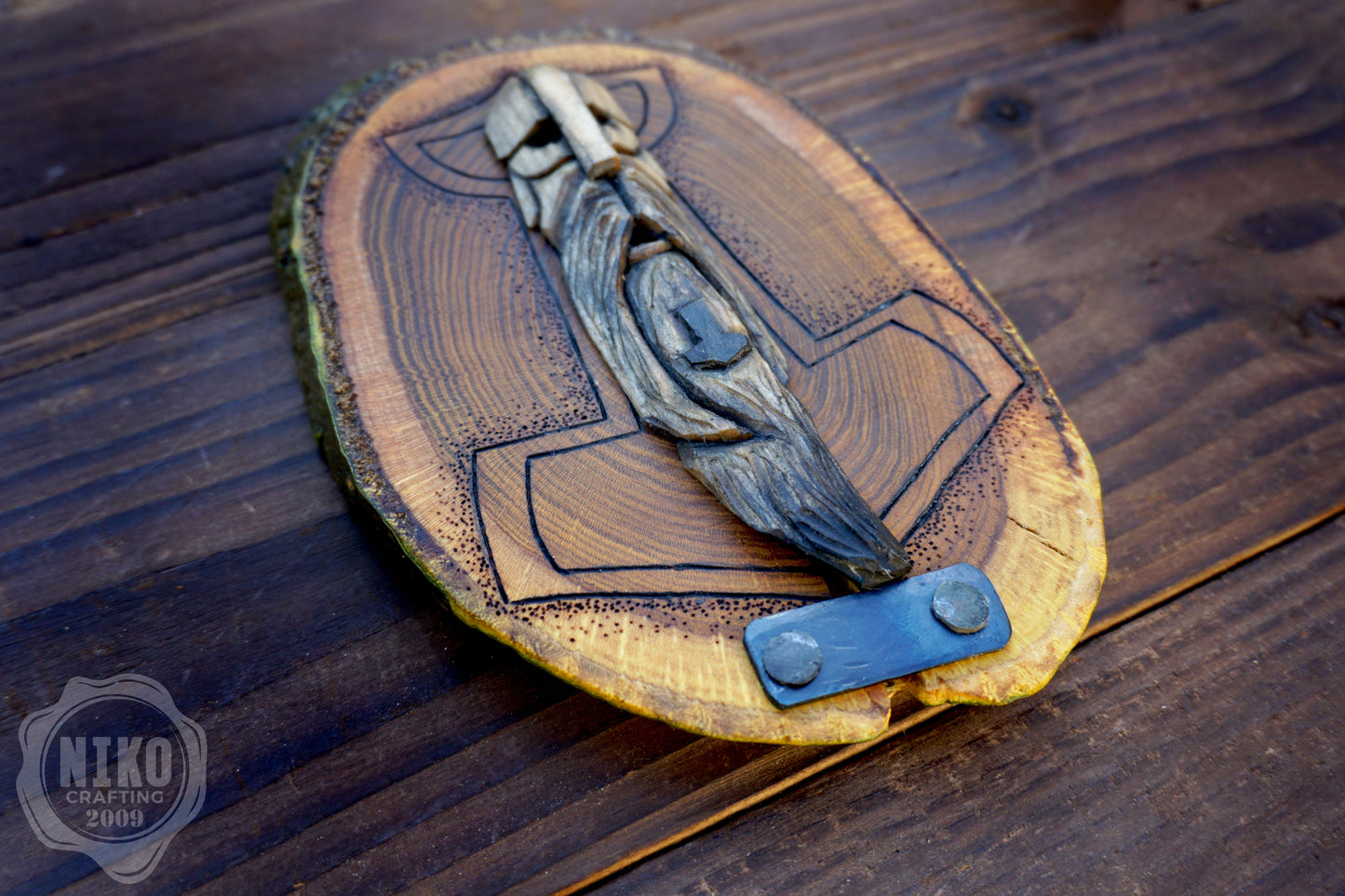 Hand Carved Thor Wall Art – Lime Wood, Laburnum Mjolnir Viking Norse Decor