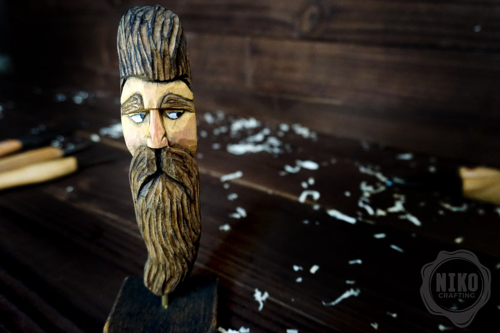 Hand-Carved Bearded Viking- Whittled Standing Figurine. Personalised Bearded man