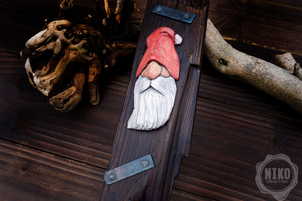Hand-Carved Santa Claus Wall Art- Rustic Christmas Decoration. Personalised gift - C